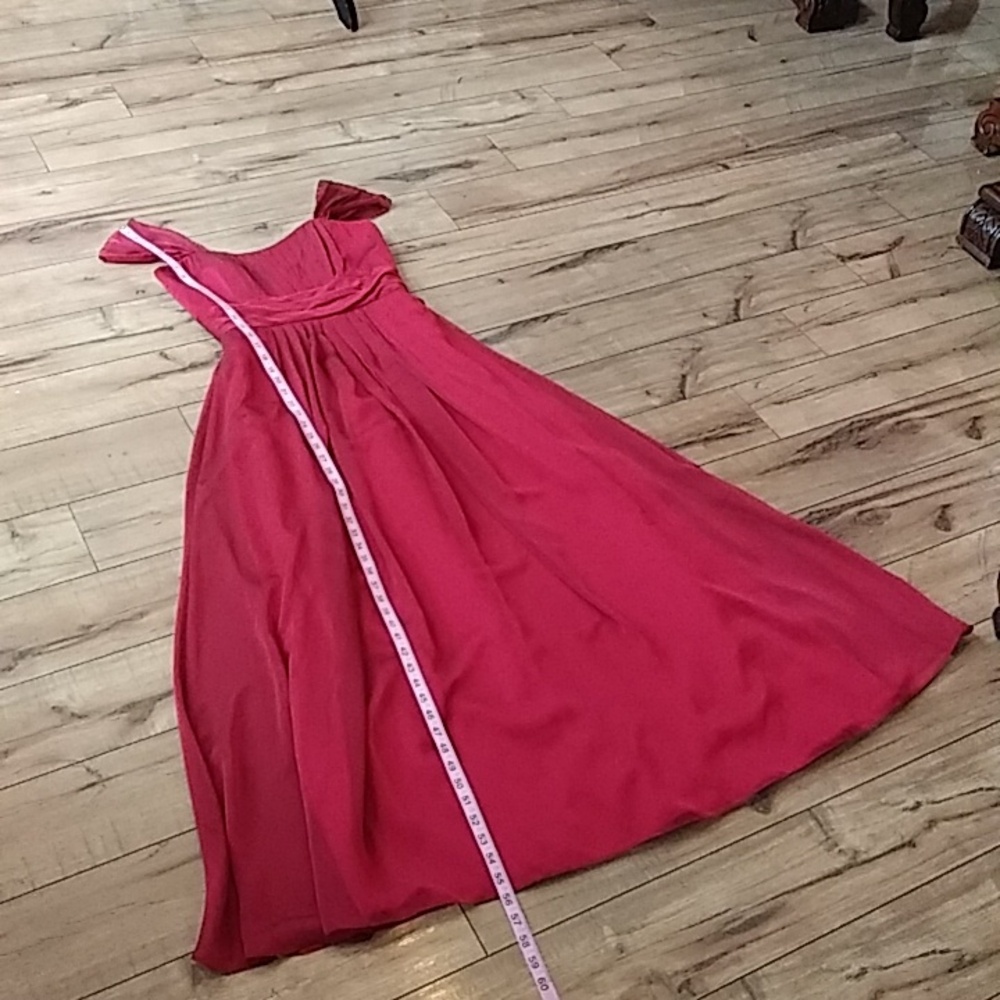 Belsoie Tiffany Chiffon Red Cap Sleeves Floor-length Gown. Size 8 - Picture 15 of 17